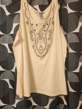 Nwt Catherine's Crochet Front Scoop Tank Top - Cream